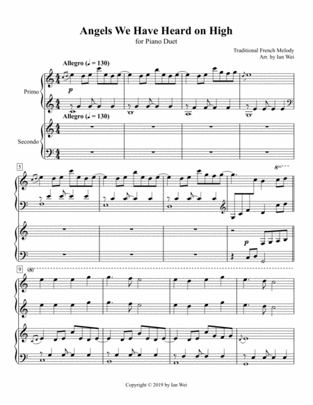 Angels We Have Heard On High For Piano Duet Sheet Music