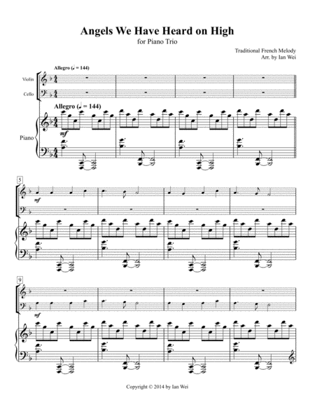 Free Sheet Music Angels We Have Heard On High For Piano Trio