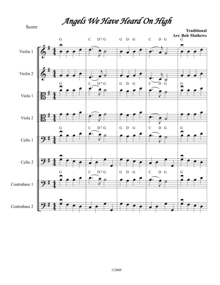 Free Sheet Music Angels We Have Heard On High For Strings