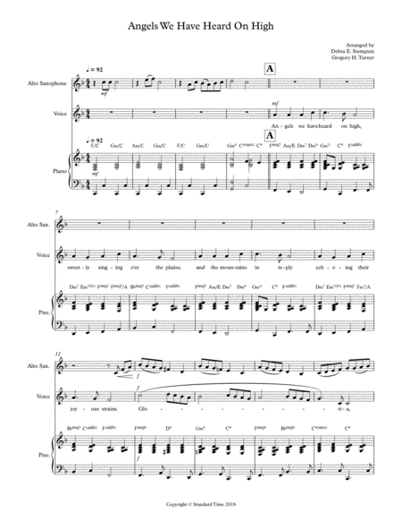 Angels We Have Heard On High For Vocal Solo With Alto Sax And Piano Accompaniment Sheet Music