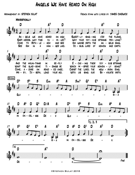 Angels We Have Heard On High Lead Sheet Melody Lyrics Chords In Key Of D Sheet Music