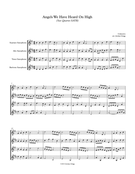 Free Sheet Music Angels We Have Heard On High Sax Quartet Satb