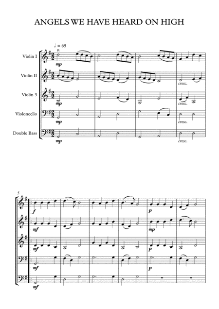 Angels We Have Heard On High String Quartet Orchestra Score And Parts Sheet Music