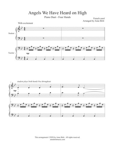 Angels We Have Heard On High Student Teacher Piano Duet Sheet Music