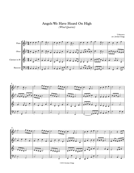 Free Sheet Music Angels We Have Heard On High Wind Quartet