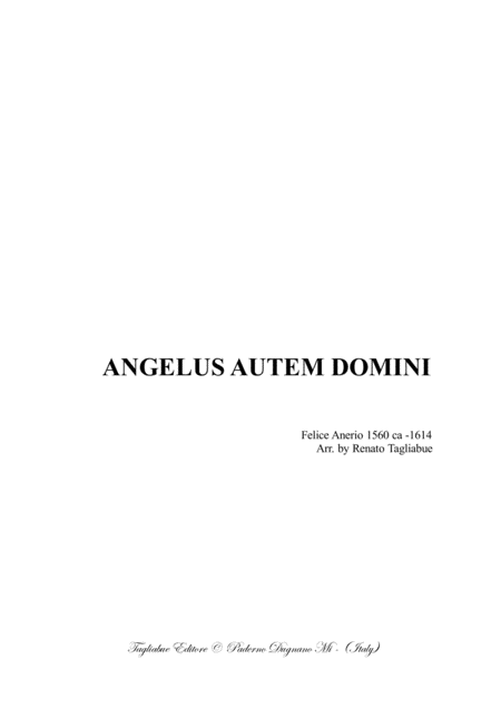 Angelus Autem Domini F Anerio Satb Sheet Music