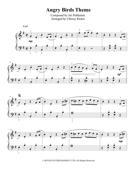 Angry Birds Theme Easy Piano Sheet Music