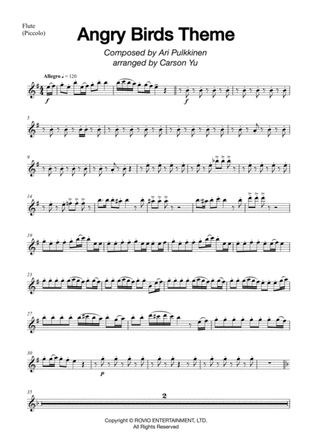 Angry Birds Theme For Woodwind Quintet Sheet Music