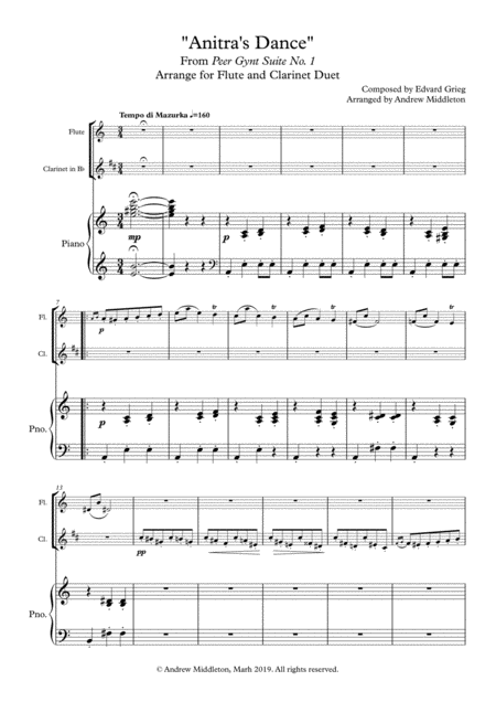 Free Sheet Music Anitras Dance For Flute And Clarinet Duet