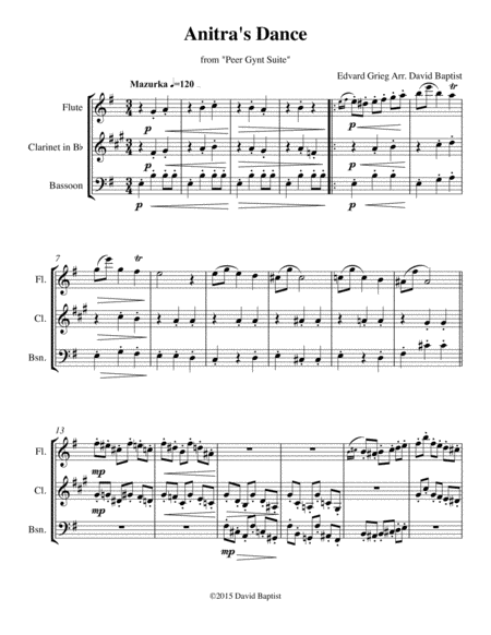 Free Sheet Music Anitras Dance For Woodwind Trio