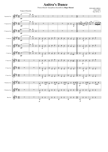 Free Sheet Music Anitras Dance From Peer Gynt Suite For Saxophone Ensemble