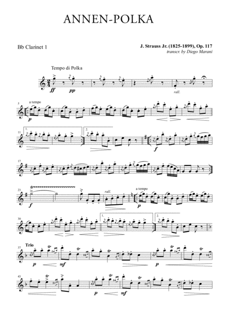 Annen Polka For Clarinet Quartet Sheet Music