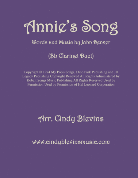 Free Sheet Music Annies Song Arranged For Bb Clarinet Duet