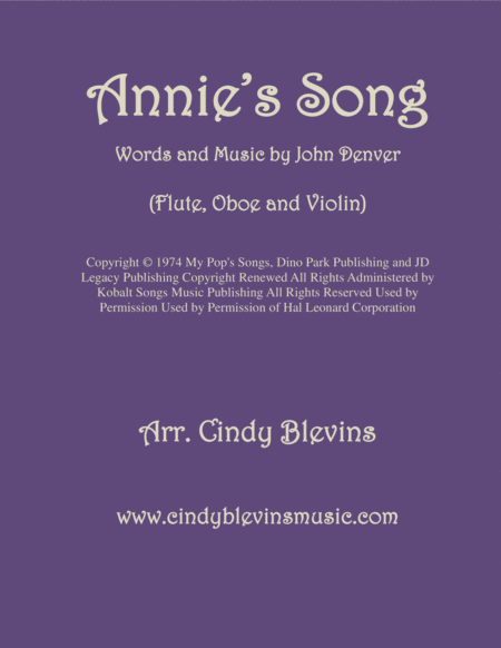 Free Sheet Music Annies Song Arranged For Flute Oboe And Violin
