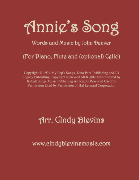 Free Sheet Music Annies Song Arranged For Piano Flute And Optional Cello