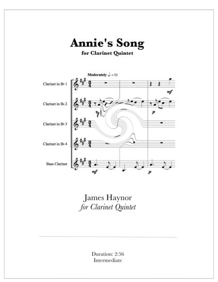 Annies Song For Clarinet Quintet Sheet Music