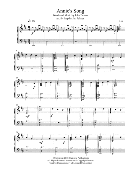 Free Sheet Music Annies Song For Lever Or Pedal Harp