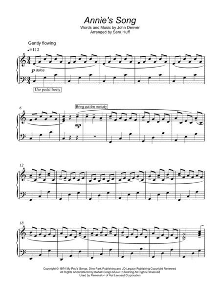 Annies Song Piano Solo Sheet Music