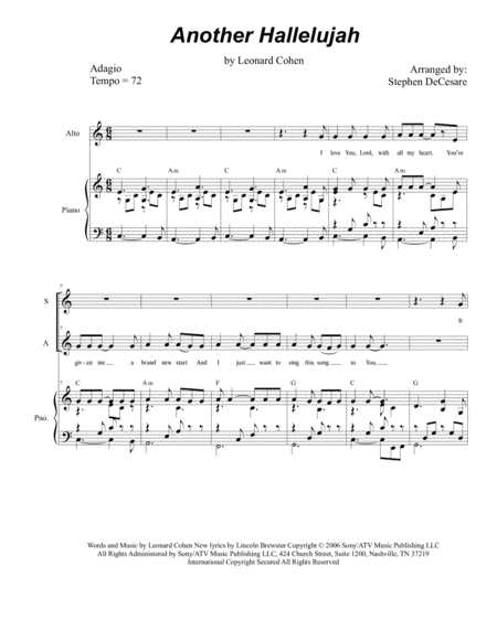 Free Sheet Music Another Hallelujah For 2 Part Choir Sa