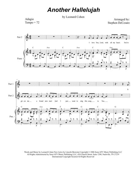 Free Sheet Music Another Hallelujah For 2 Part Choir