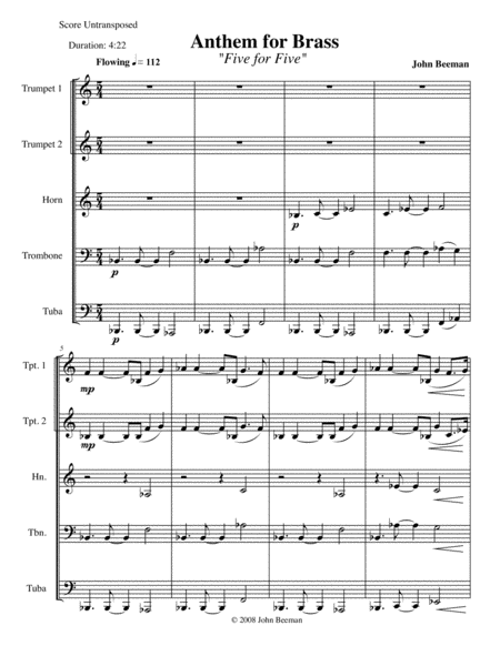 Anthem For Brass Sheet Music