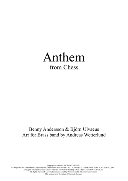 Free Sheet Music Anthem From Chess For Brass Band