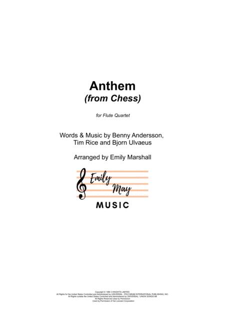 Anthem From Chess For Flute Quartet Sheet Music