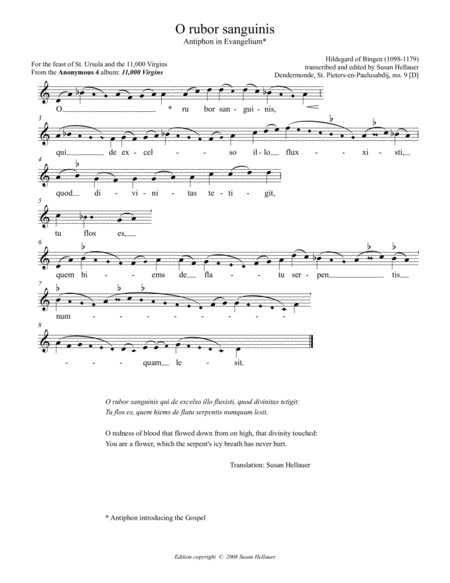 Free Sheet Music Antiphon O Rubor Sanguinis From The Anonymous 4 Album 11 000 Virgins