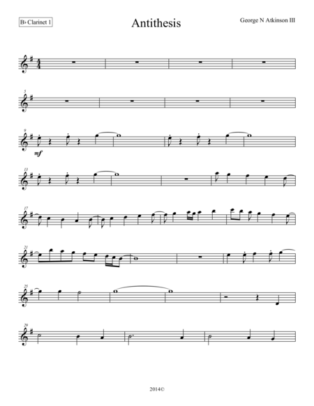 Free Sheet Music Antithesis Bb Clarinet 1