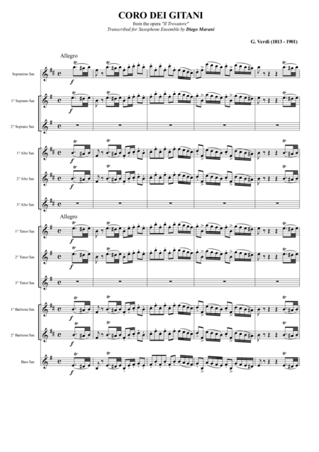 Anvil Chorus From The Opera Il Trovatore For Saxophone Ensemble Sheet Music