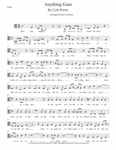 Anything Goes Easy Key Of C Viola Sheet Music