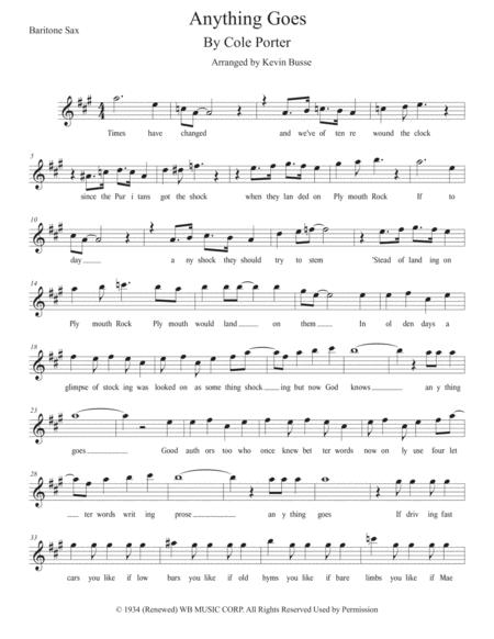 Anything Goes Original Key Bari Sax Sheet Music