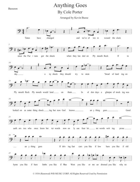 Anything Goes Original Key Bassoon Sheet Music