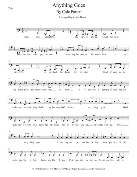 Anything Goes Original Key Tuba Sheet Music