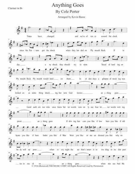 Anything Goes W Lyrics Clarinet Sheet Music