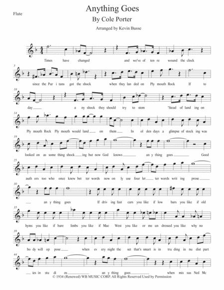 Free Sheet Music Anything Goes W Lyrics Flute