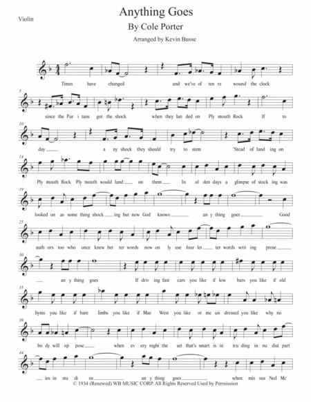 Anything Goes W Lyrics Violin Sheet Music