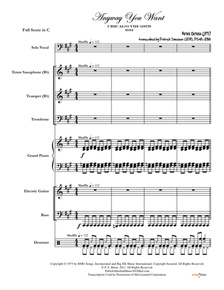 Anyway You Want Chicago Complete Score Sheet Music