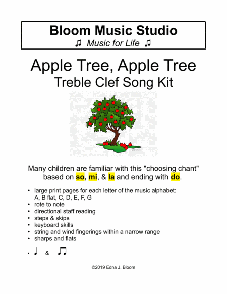 Free Sheet Music Apple Tree Song Treble Clef Kit