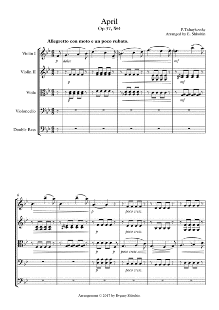 Free Sheet Music April From The Seasons Op 37 No 4 For String Orchestra