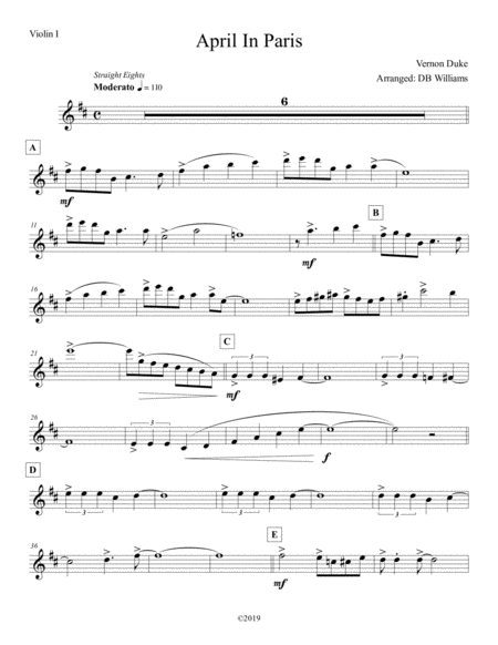 Free Sheet Music April In Paris Violin 1