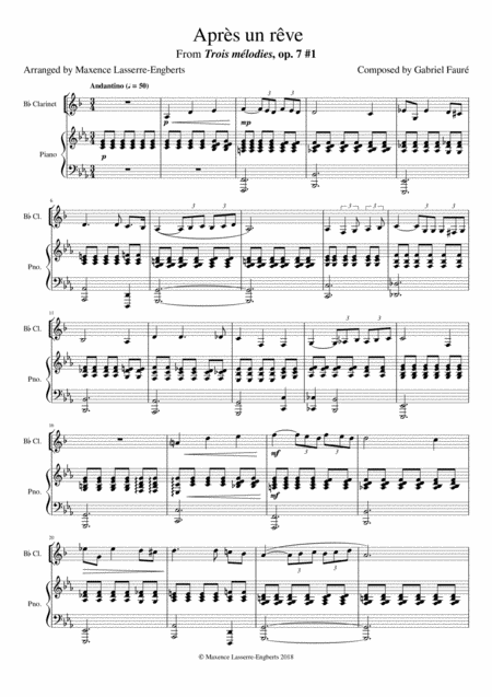 Free Sheet Music Aprs Un Rve For Clarinet