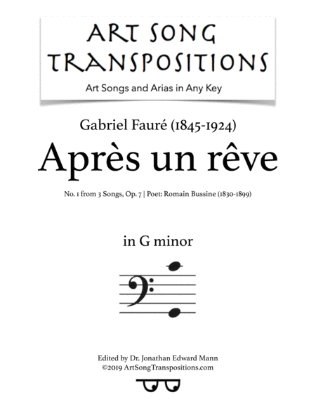 Free Sheet Music Aprs Un Rve Op 7 No 1 Transposed To G Minor Bass Clef