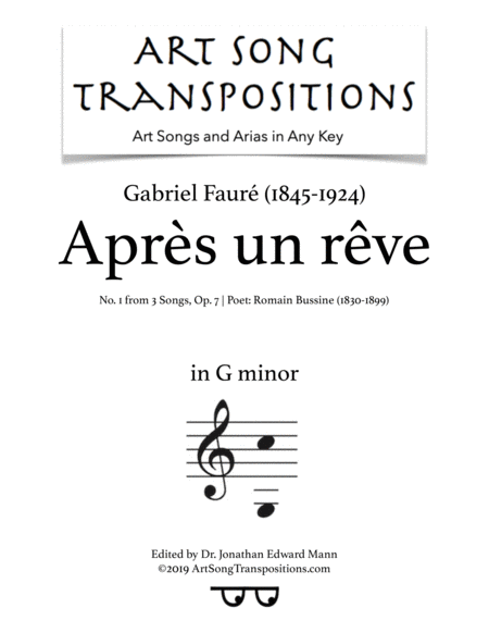 Aprs Un Rve Op 7 No 1 Transposed To G Minor Sheet Music