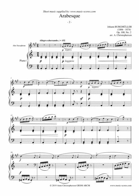 Arabesque Burgmuller Op 100 No 2 Alto Sax And Piano Sheet Music