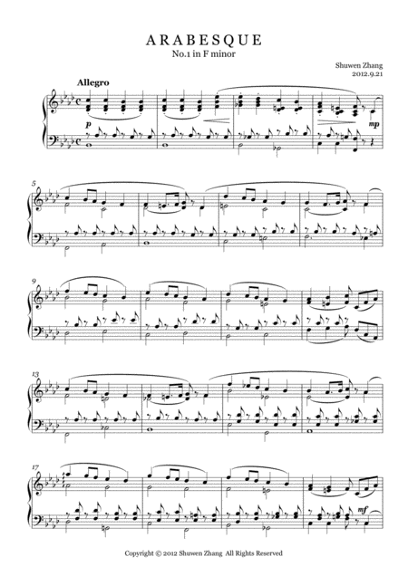 Arabesque No 1 In F Minor Sheet Music