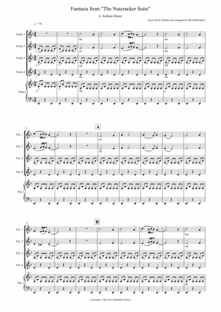 Arabian Dance Fantasia From Nutcracker For Violin Quartet Sheet Music