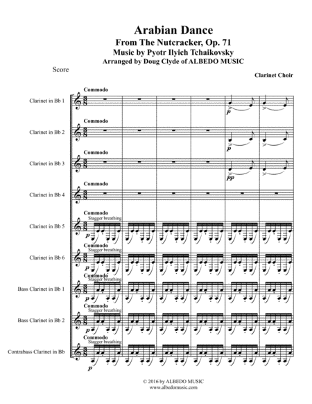 Arabian Dance From The Nutcracker For Clarinet Choir Sheet Music