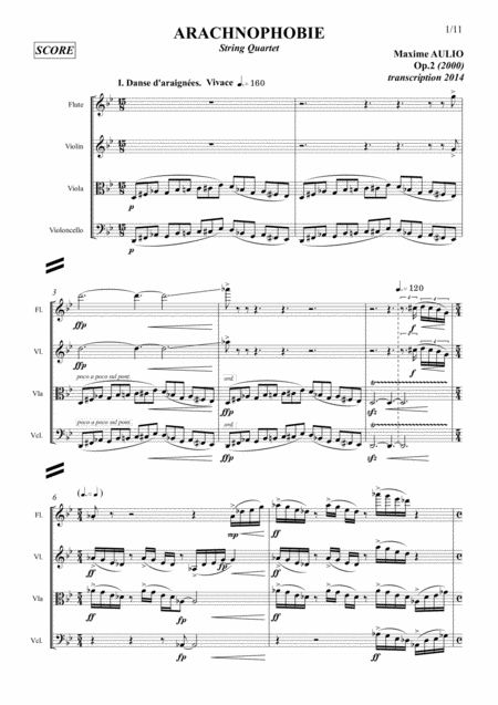 Free Sheet Music Arachnophobia For Flute String Trio Score