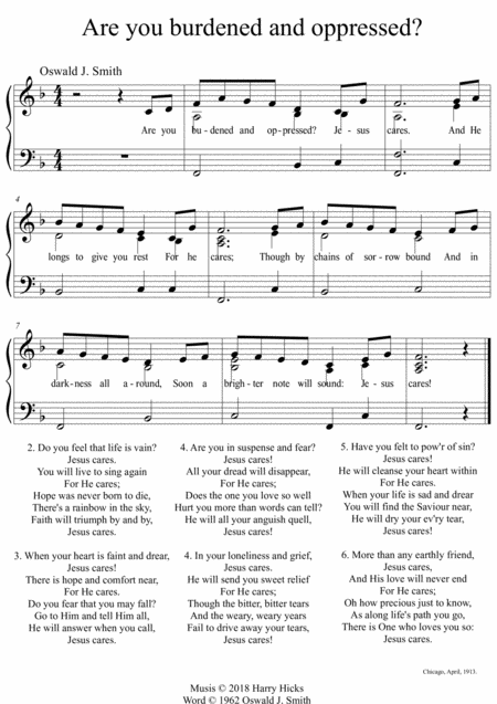 Are You Burdened And Oppressed A New Tune To A Wonderful Oswald Smith Hymn Sheet Music